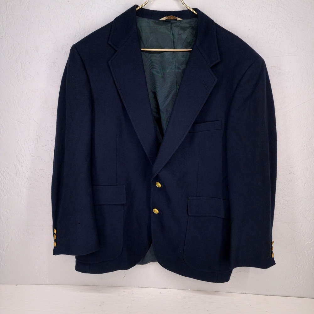 Savile‎ Row 46S | Mens Navy Blue 100% Pure Wool Gold Crest Button Blazer Jacket